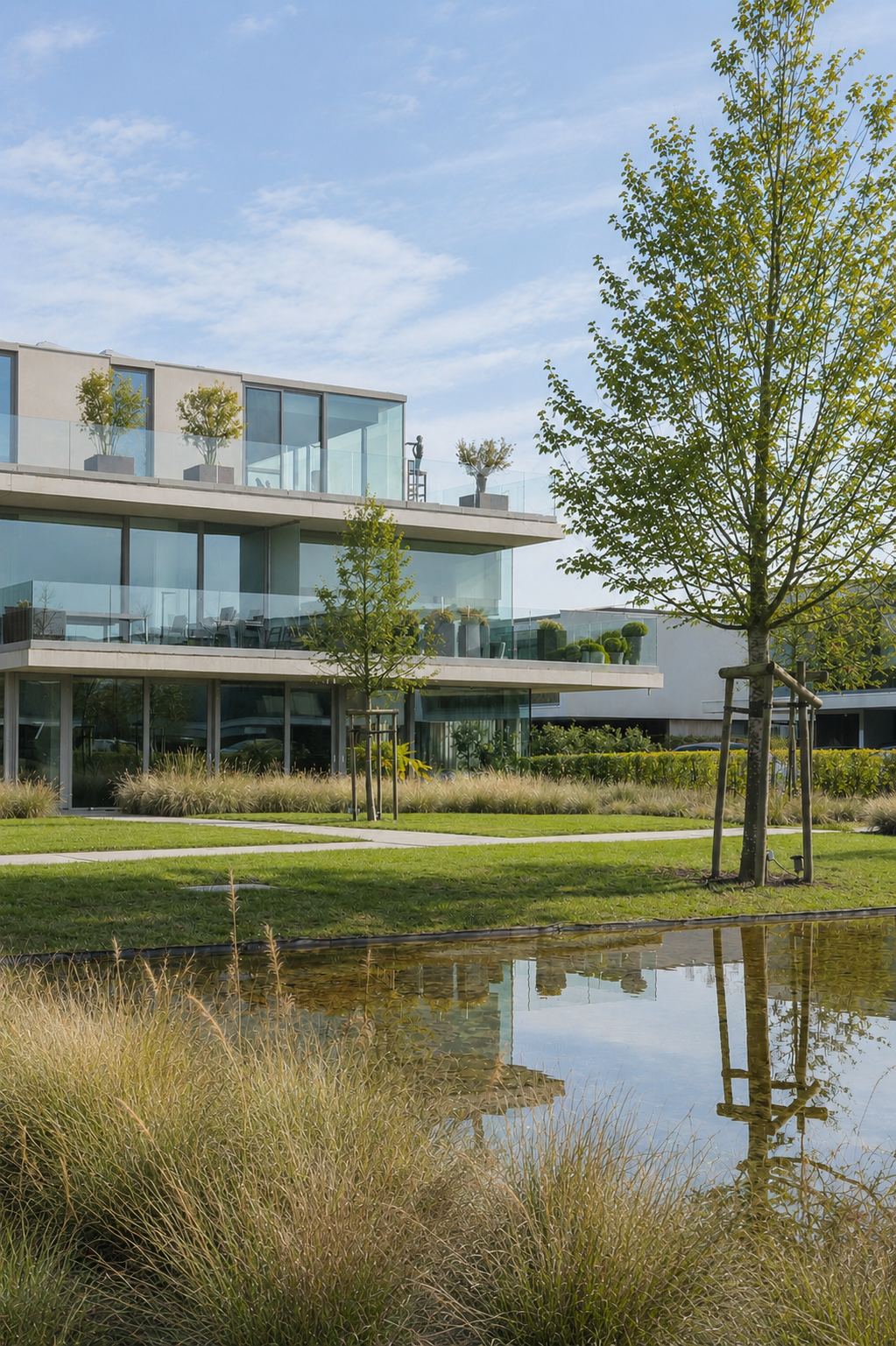 Residentie Light Falls — groene omgeving met spiegelvijver