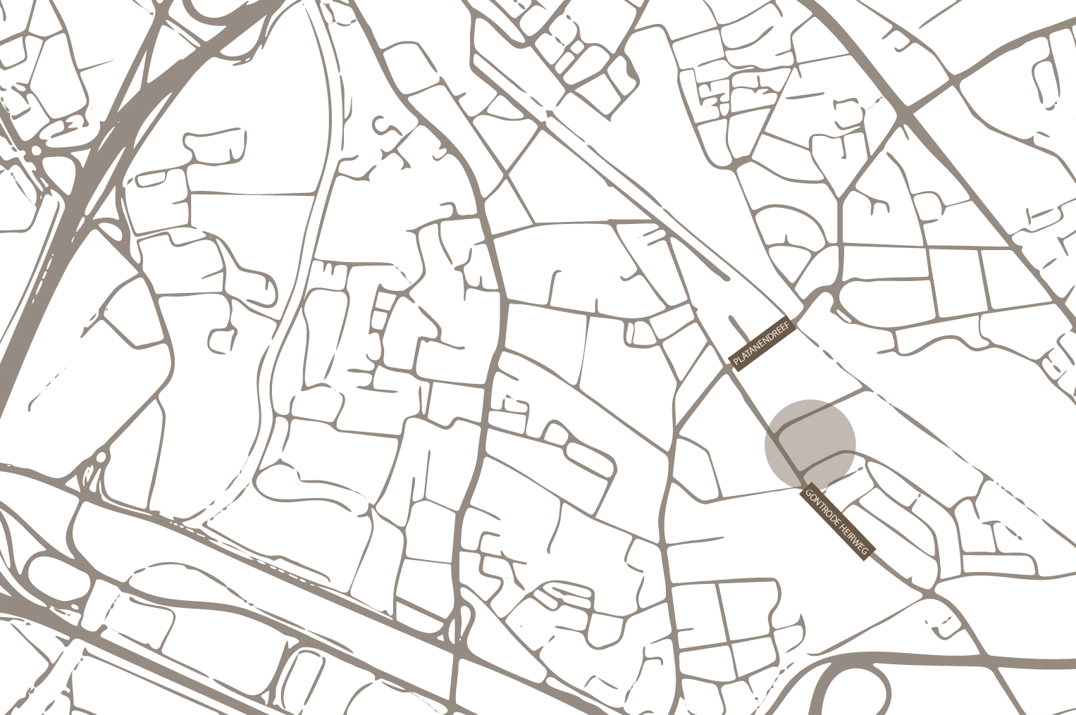 Kaart van de omgeving van Villafiore in Melle met de Platanendreef en Gontrode Heirweg